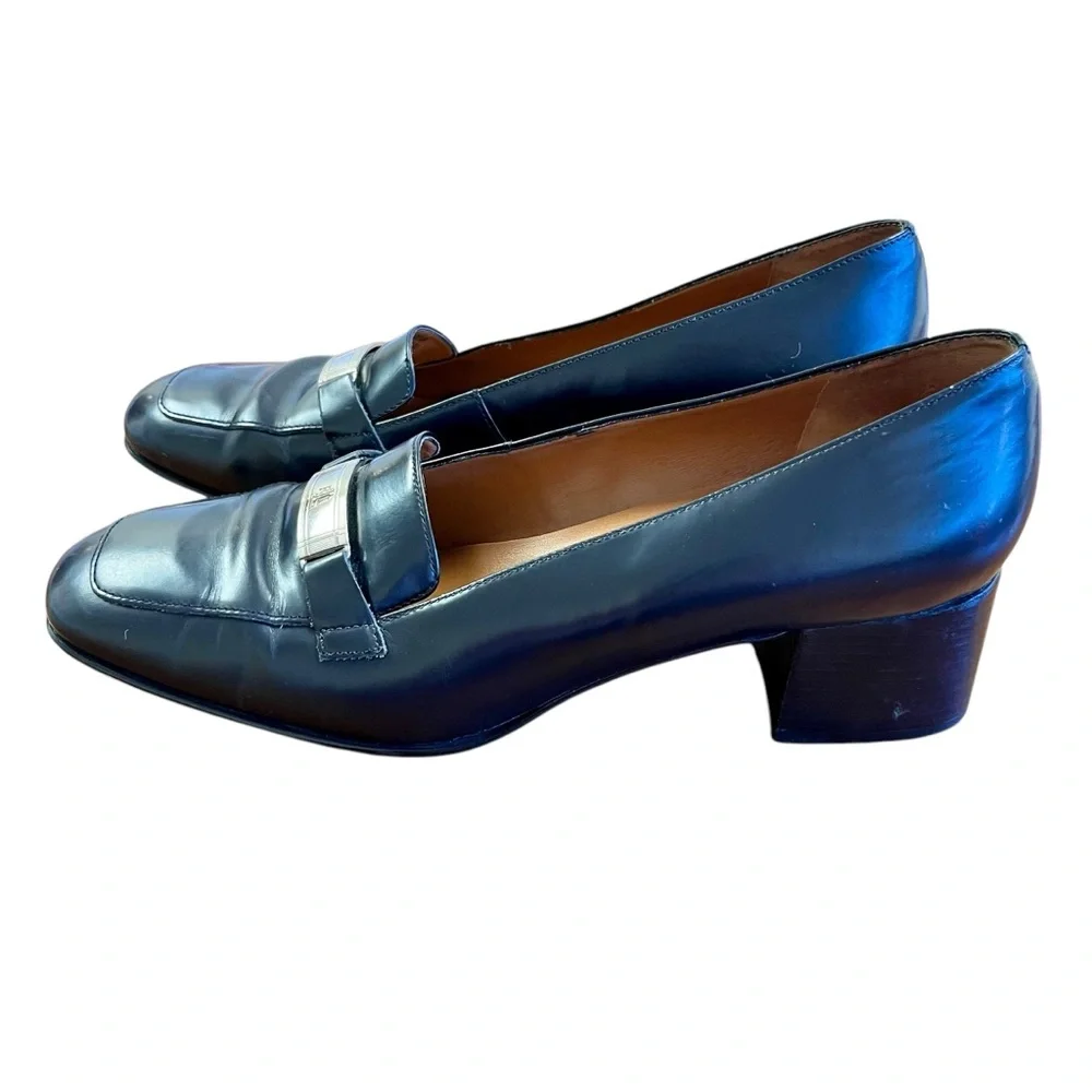 LAUREN Ralph Lauren Black Loafers 9.5 Y2K 90s Block Heel Old Money‎ Preppy Club
